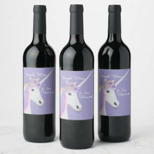 Funny Unicorn Purple Wine Label