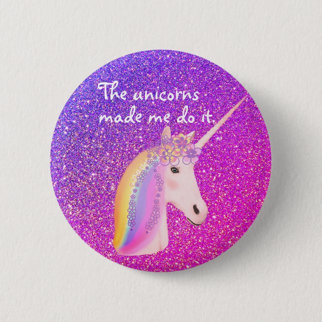Funny Unicorn Rainbow Fantasy Purple Pink Glitter 6 Cm Round Badge (Front)