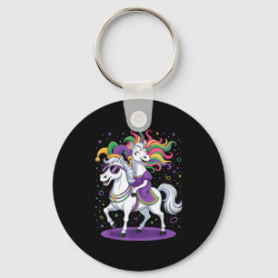 Funny Unicorn Riding Horse Jester Hat Women Men Ma Key Ring