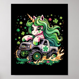 Funny Unicorn Riding Monster Truck Irish St Patric Poster