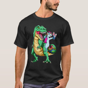 Funny Unicorn Riding T Rex Dinosaur Bunny Rainbow  T-Shirt