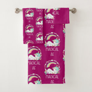 Funny Unicorn Saying Magical AF Bath Towel Set