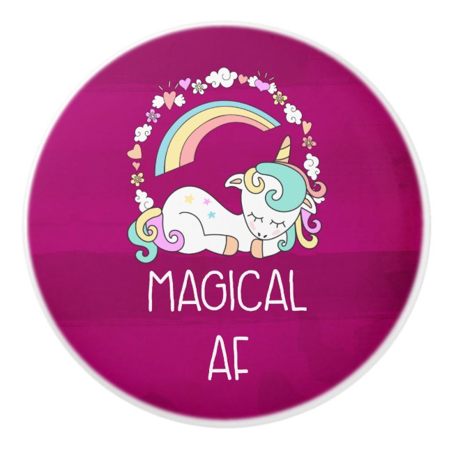 Funny Unicorn Saying Magical AF Ceramic Knob (Front)