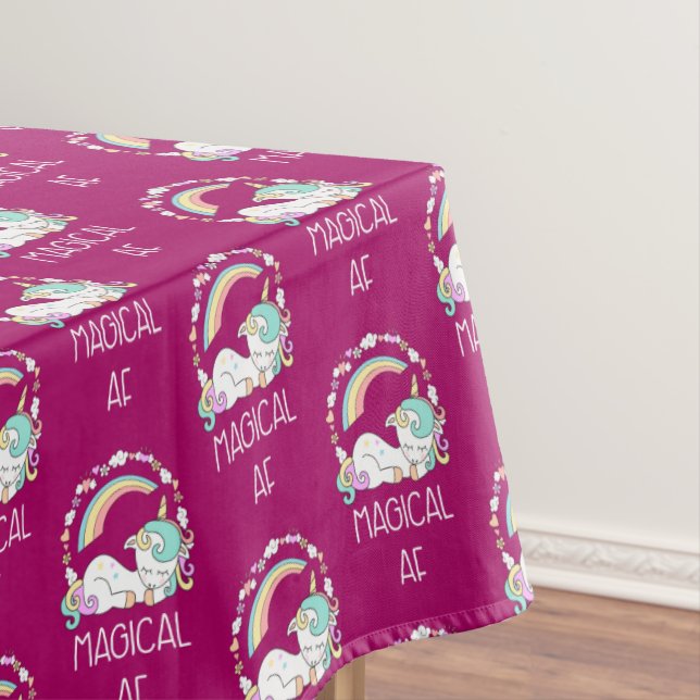 Funny Unicorn Saying Magical AF Tablecloth (In Situ)