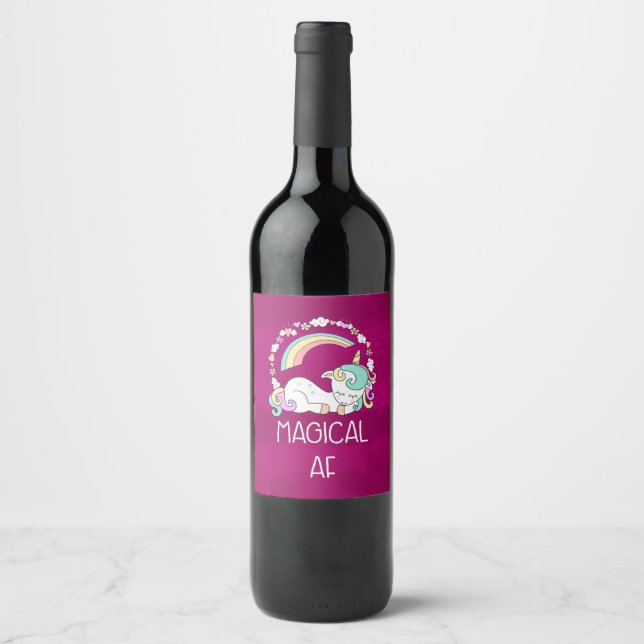 Funny Unicorn Saying Magical AF Wine Label (Front)