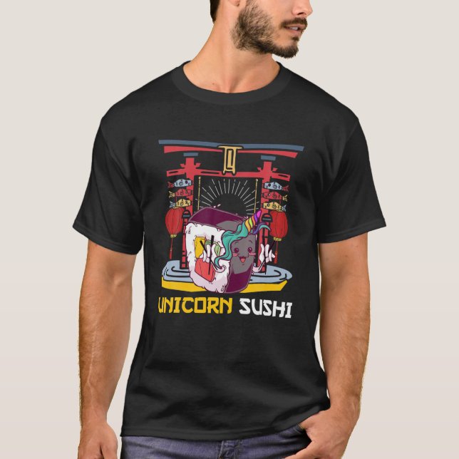 Funny Unicorn Sushi Sticks Rainbow Sushi Meme Pun T-Shirt (Front)