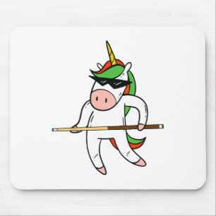 Funny Unicorn Wearing Sungles Playing Billiards Gi Mouse Pad