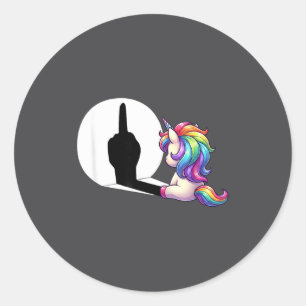 Funny Unicorn With Middle Finger Morning Grouch  Classic Round Sticker