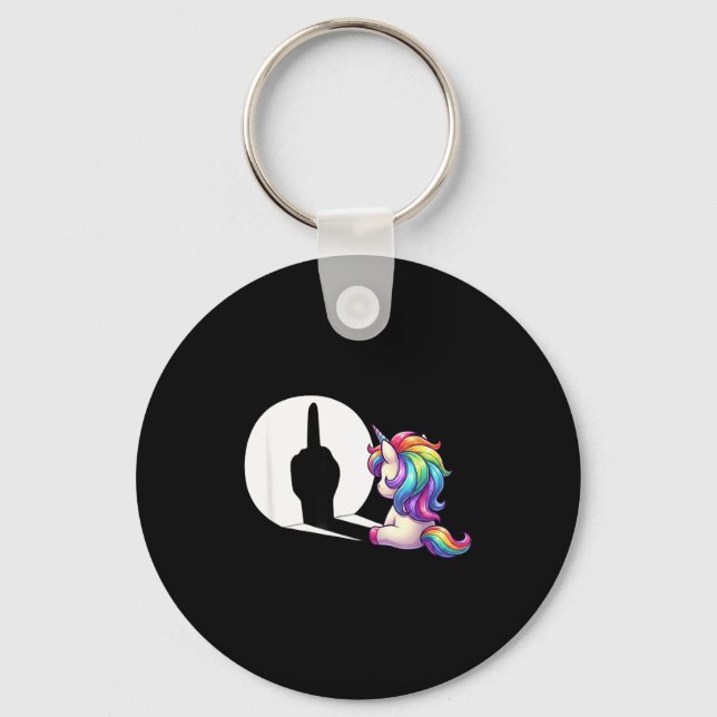 Funny Unicorn With Middle Finger Morning Grouch  Key Ring (Front)