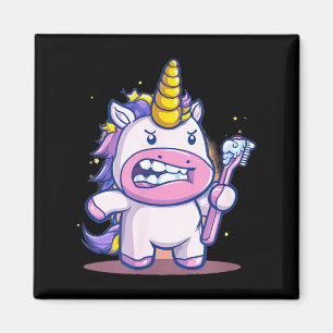 Funny Unicorn with Toothbrush and Teeth Graphic Magnet
