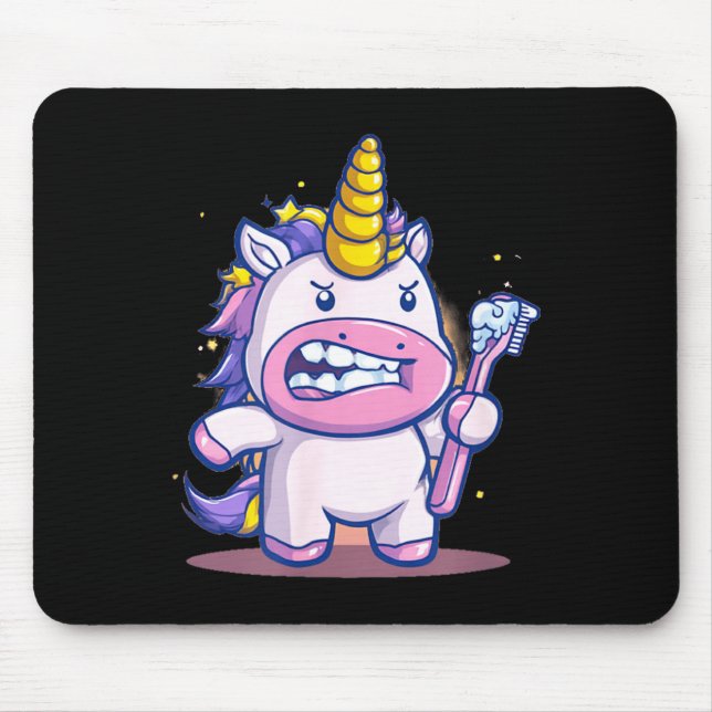 Funny Unicorn with Toothbrush and Teeth Graphic Mouse Pad (Front)