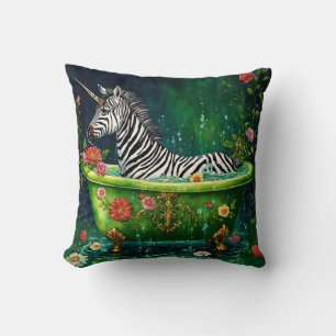 Funny Unicorn Zebra in a Bathtub Cushion