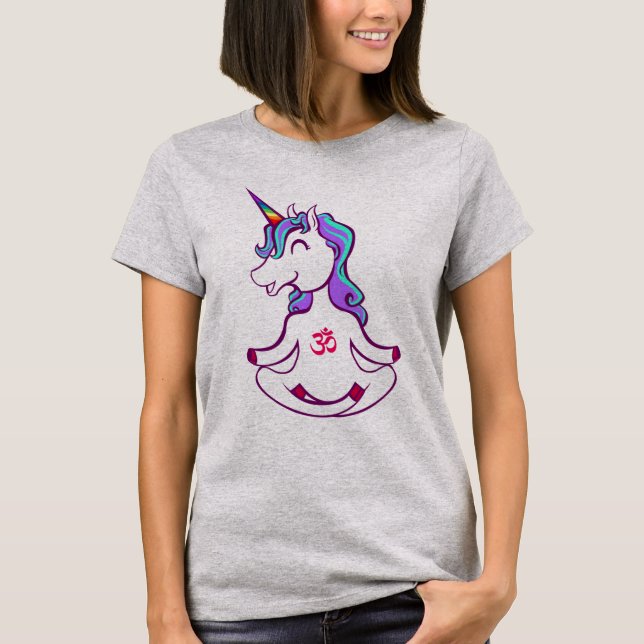 Funny Unicorn Zen Yoga Meditation Lotus Ohm T-Shirt (Front)