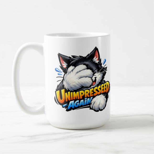 Funny Unimpressed Cat Coffee Mug - Grumpy Office  (Left)