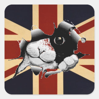 Funny Union Jack British Kitty Square Sticker