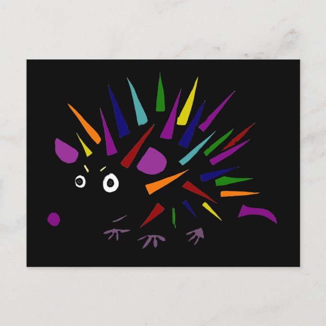 Funny Unique Colourful Abstract Hedgehog Art Postcard (Front)