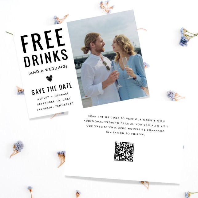 Funny Unique Free Drinks Qr Code Photo Wedding  Save The Date (Creator Uploaded)
