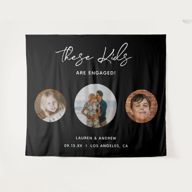 Funny Unique Kids Photo Engagement Party Backdrop Tapestry (Front (Horizontal))