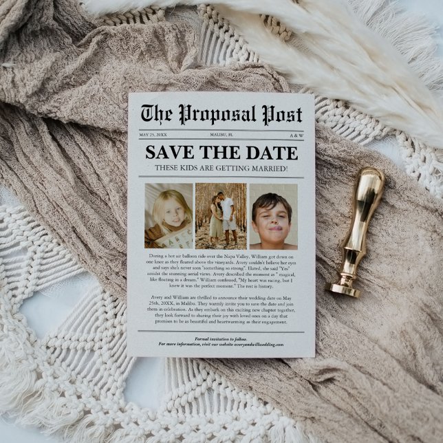 Funny Unique Kids Wedding Newspaper Save the Date Invitation (Creator Uploaded)