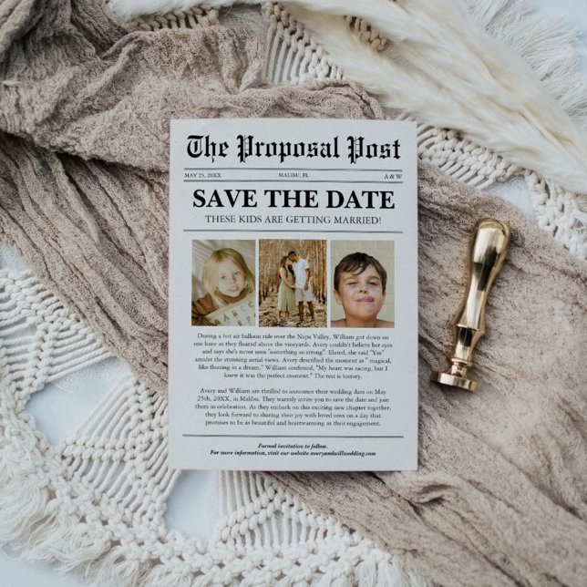 Funny Unique Newspaper Photo Kids Wedding Save The Date (Creator Uploaded)