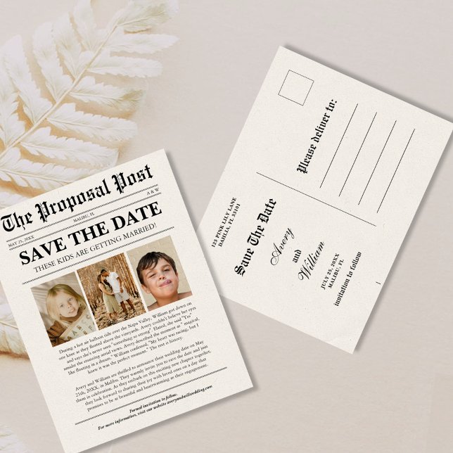 Funny Unique Newspaper Photo Wedding Save The Date Postcard (Creator Uploaded)