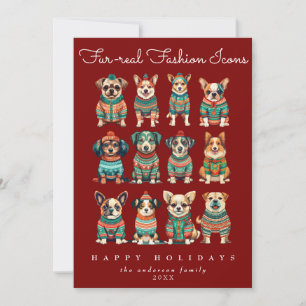 Funny Unique Red Christmas Humour Fashion Pet Dogs Holiday Card