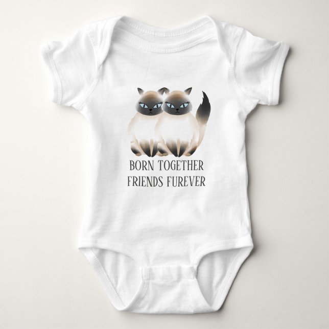 Funny unisex twin cats add text baby bodysuit (Front)