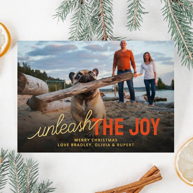 Funny Unleash The Joy Pet Christmas Foil Holiday Card (Creator Uploaded)