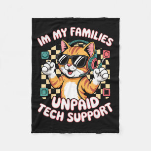 Funny unpaid tech pc support orange tabby cat game fleece blanket