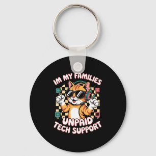 Funny unpaid tech pc support orange tabby cat game key ring