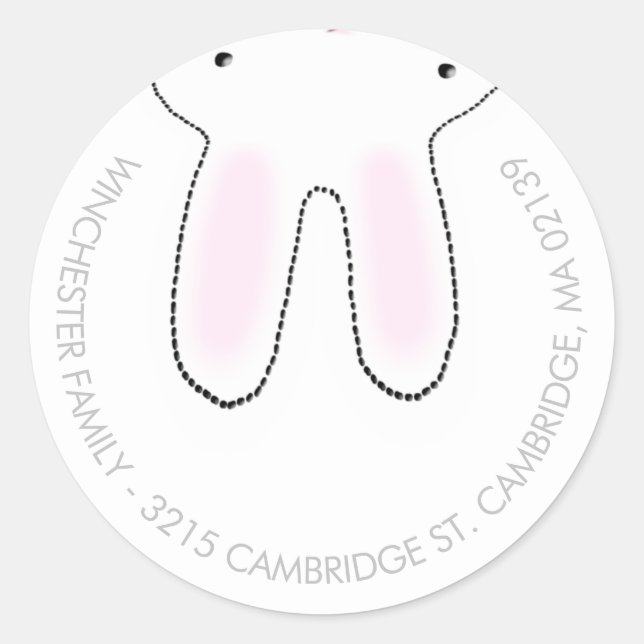 Funny upside down Easter bunny white grey address Classic Round Sticker (Front)