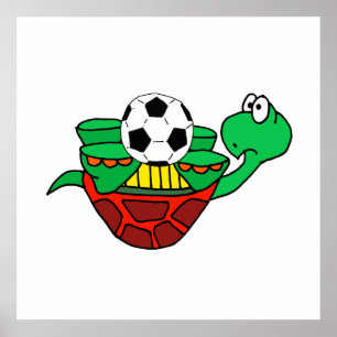 Funny Upside Down Turtle with Soccer Ball Poster