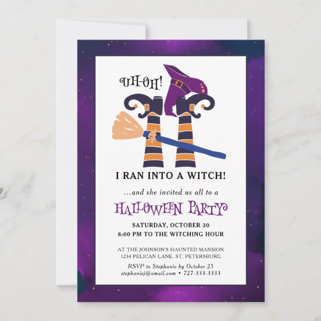 Funny Upside-Down Witch Legs Halloween Party Invitation (Front)