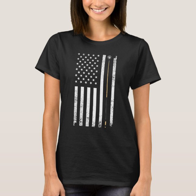 Funny US Flag Billiards Design For Men Women Billi T-Shirt (Front)