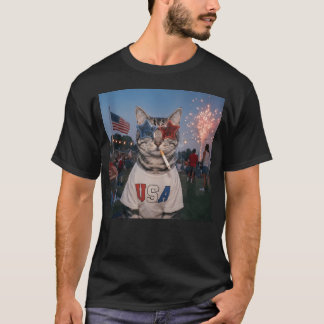 Funny Usa Cat 4Th Of July Patriotic Cat Cigarette T-Shirt