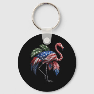 Funny Usa Flamingo Aamerican Flag 4th Of July Red Key Ring