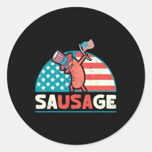 Funny Usa Sausage Patriotic 4th Of July Classic Round Sticker
