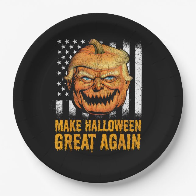 Funny Usa Trumpkin Make Halloween Great Again Paper Plate (Front)