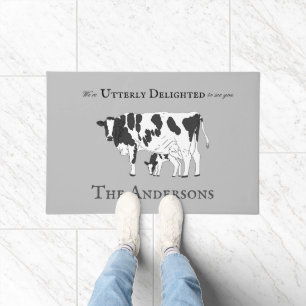 Funny Utterly Delighted Cow Calf Welcome Door Mat