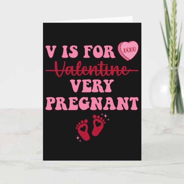 Funny V Is For Very Pregnant Gender Reveal Valenti Card (Front)