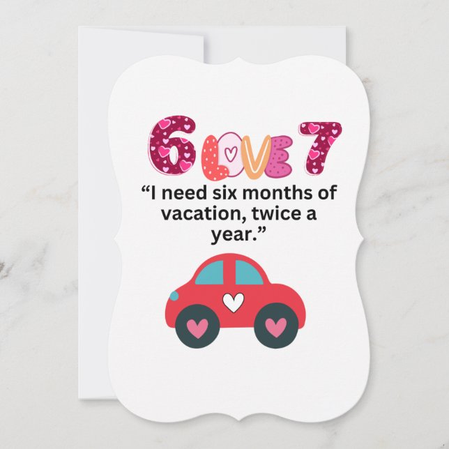 Funny Vacation Humour Valentine's Day Love Car Car Holiday Card (Front)