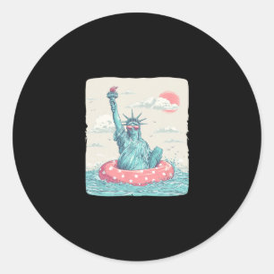 Funny Vacation Liberty Statue In Beach Ring For Po Classic Round Sticker