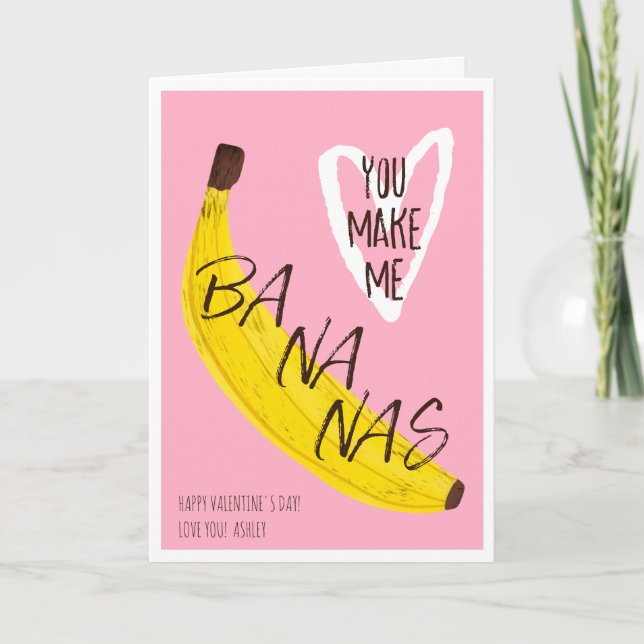 Funny valentine bananas quote 3 photos collage card (Front)