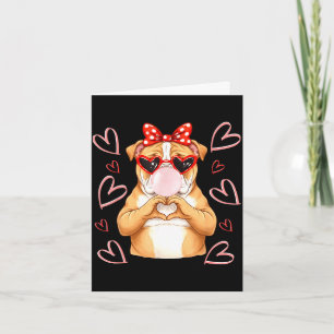 Funny valentine bulldog heart hands bubble bow card