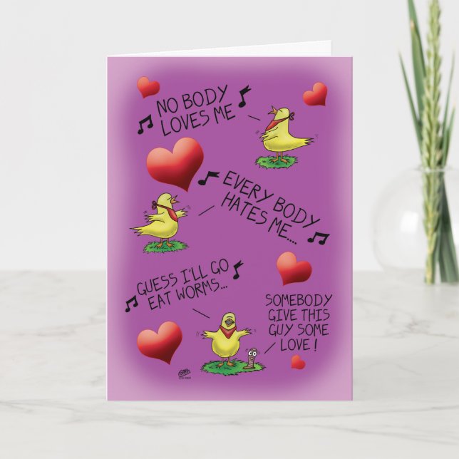 Funny Valentine Cards: Bird-Worm Valentine Holiday Card (Front)