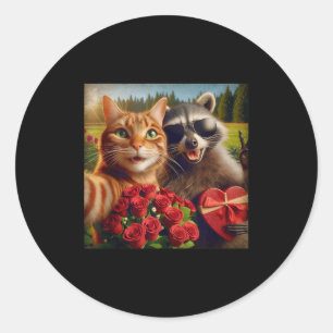 Funny Valentine Cat Raccoon Selfie Love Meme Tank Classic Round Sticker