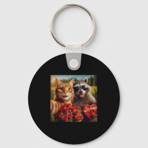 Funny Valentine Cat Raccoon Selfie Love Meme Tank Key Ring