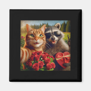 Funny Valentine Cat Raccoon Selfie Love Meme Tank Magnet