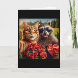 Funny Valentine Cat Racoon Selfie Love Meme Tank Card
