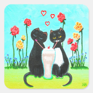 Funny Valentine Cats Creationarts Square Sticker